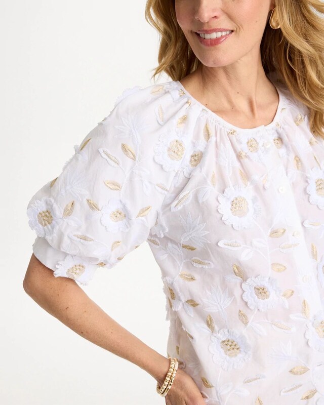 Cotton Metallic Applique Embroidered Top - image 4